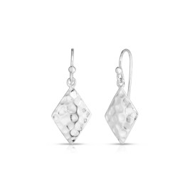 Verona Jewelers Italian Made 925 Sterling Silver Hammered Kite Drop Dangle Hook Earrings