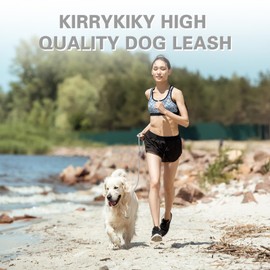 KirryKiky Rope Dog Leash 5 FT with Highly Reflective Threads, Safety Lockable Carabiner, Genuine Leather Junction for Small Medium and Large Dogs Heavy Duty, 3/5" Grey