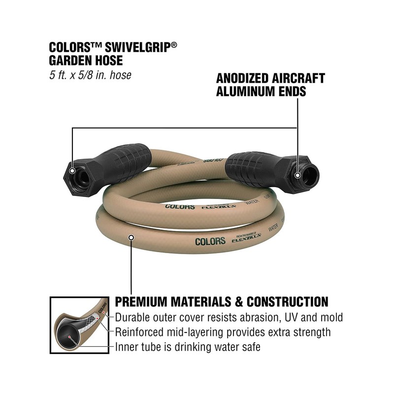 Colors™ SwivelGrip® Garden Hose, 5/8" x 5', 3/4" - 11
