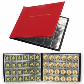 JUSTOP 240 Coin Collection Album Storage Book With Sleeves For Coins (Red)