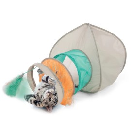 Fringe Frenzy Cat Hideout with Tunnel Cat Toy Entrance, Grey, One Size