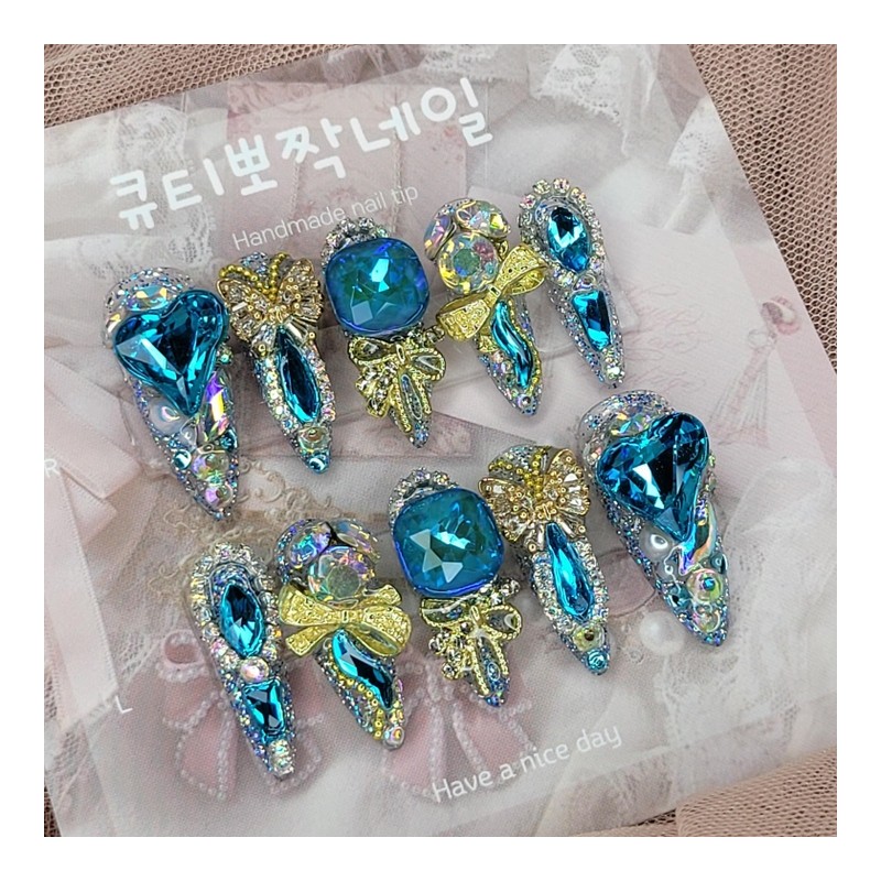 [Premium] Emerald Crush Handmade Nail Tips - Oval M /