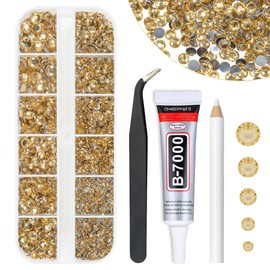 qiipii Champagne Golden Crystal Resin Rhinestones w B7000 Jewelry Glue for Bedazzling Crafting 2mm 3mm 4mm 5mm 6mm Flatback Stones Diamonds Crystals Gems for Nails Face Eyes Makeup Tumblers DIY Crafts