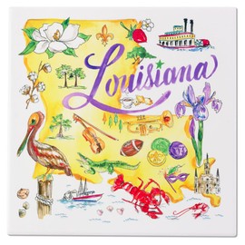 Boston International Ceramic Trivet Rosanne Beck State Collection Non-Slip Hot Pads for Counters and Tables, 8 x 8 Inches, Louisiana