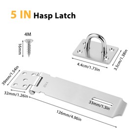 2 Pcs Door Locks Hasp Latch, 5 Inch Stainless Steel Safety Packlock Clasp, Extra Thick Hinge Lock with Screws, Brushed Finish, for Gate, Cabinet, Closet, Shed (5 INCH)