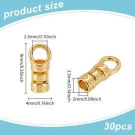 AHANDMAKER 30Pcs Brass Cord Crimp Ends, 2mm Inner Diameter Tube Cord End Caps with Loop Ribbon Ending Clasp Tips Jewelry Connectors for Jewelry Making Bracelets Necklaces Keychains DIY Crafts, Golden