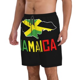 JUDIMANG Jamaica Map Red Men's Swim Trunks Quick Dry Board Shorts Beach Swimsuit with Pockets Mesh Lining Small