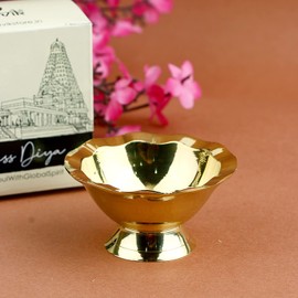 Satvik 1 Pc of Pure Brass Diya for Pooja Tibetan Buddhist Altar Supplies Oil Lamp Indian Puja Kutthu Vilakku Deepam Meditation Offering Butter Lamp Tea Light Holder Indian Housewarming Return Gifts