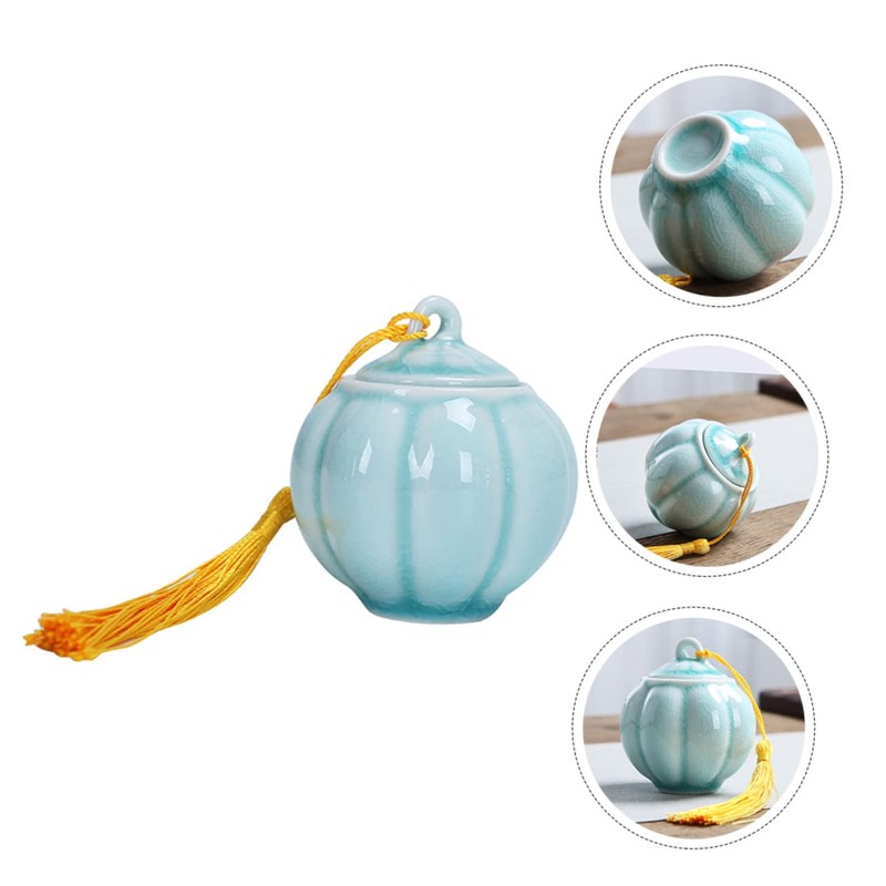 GRIRIW Pumpkin Spice Tea Canister Ceramic Tea Tin Mini Storage