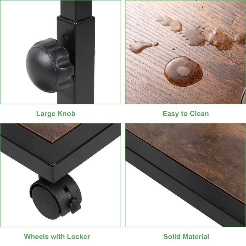 NATFAIRY C Shaped End Table with Rolling Wheels, Height Adjustable
