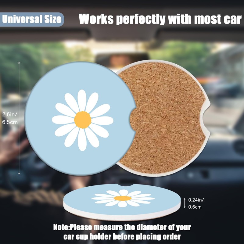 Cup Holders Car Coasters - White Daisy Flower Absorbent Ceramic