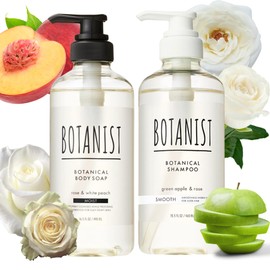 BOTANIST Japanese Organic & Natural Body Wash & Shampoo Set w/Pump, Botanical Gel for Sensitive Dry Skin/Hair, Rose & White Peach/Green Apple & Rose, 16.5 Fl Oz/ 490mL