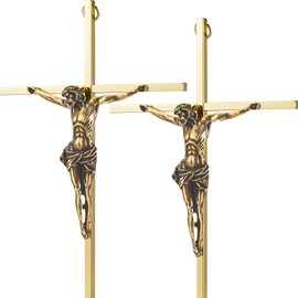 Leinuosen 2 Pcs Metal Crucifix Wall Cross 10 x 5 x 1 Inch Gold Home Cross Wall Decor Slender Hanging Cross Decor for Wall Gifts