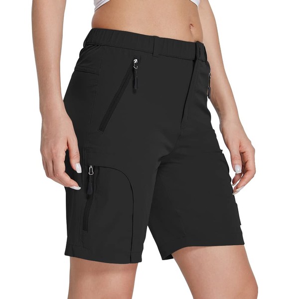 VAYAGER Women's Lightweight Hiking Cargo Shorts Quick Drying Travel Athletic Golf Summer Shorts with Zipper Pockets Black