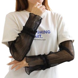 AUTAKI アームカバー UVカット アイスシルクアームカバー レディース 接触冷感 腕カバー ひんやり 腕カバー 冷感 ひんやり ロング丈 夏 日焼け防止 吸汗速乾 お洒落 スリーブ 袖カバー紫外線対策 スポーツ/運転用/自転車 (ブラック)