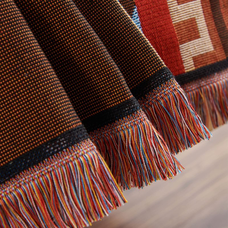 LHGOGO Bohemian Patterned Woven Sofa Throw Blanket with Tassels, Double-sided