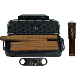 Cigar Lovers Humidor Combo – 5 & 15 Count Humidor with V-Cutter & Cigar Save it – Ultimate Premium Storage & Portable Travel Cigar Box Travel Set (FESS F5 Combo)