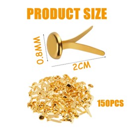 150 PCS Metal Paper Fasteners, Split Pins, Paper Fasteners, 8x20mm Gold Paper Clips Round Head Mini Brass Brads DIY Split Pins for Crafts Scrapbooks Cards Photo Walls