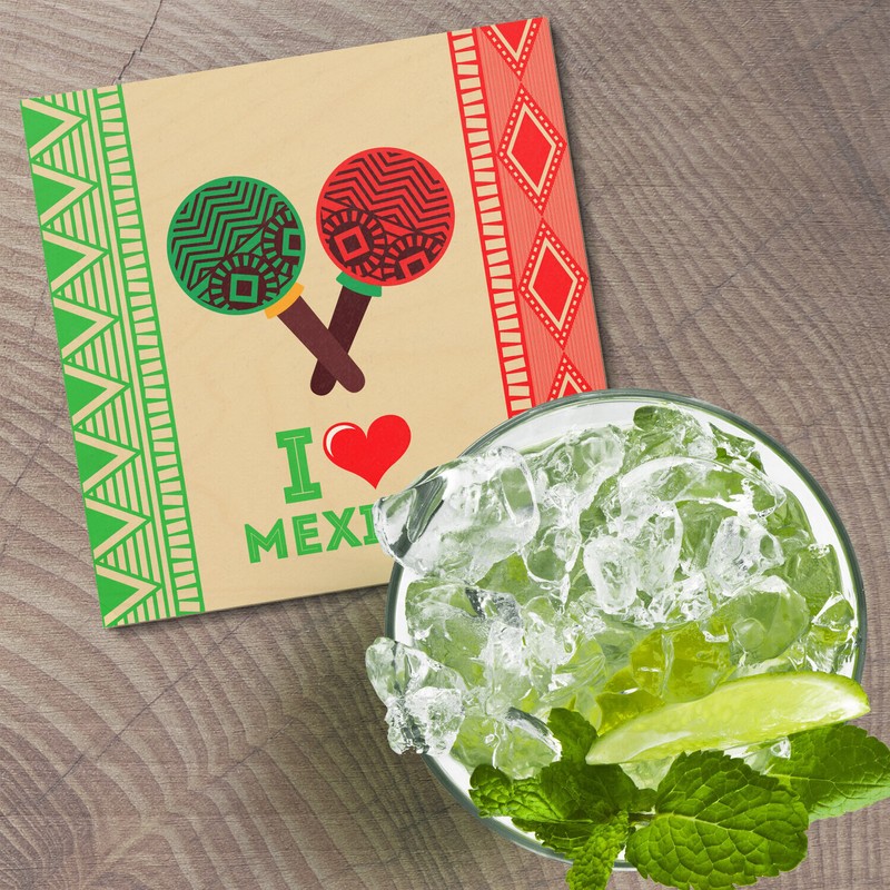 Unbranded I Love Mexico 4'' X 4'' Square Wooden Coaster