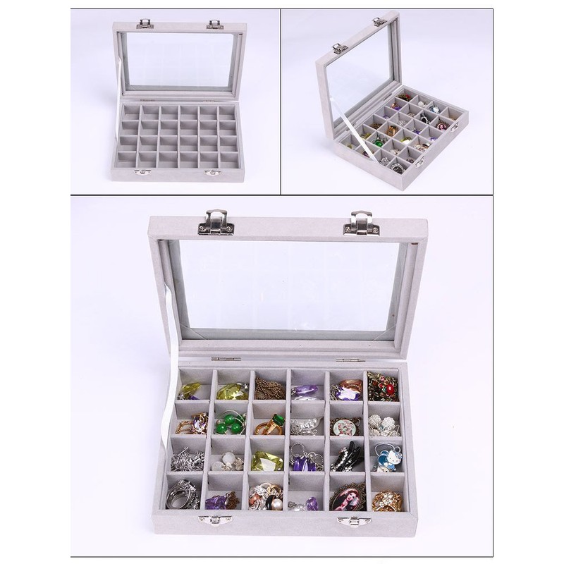 SPIEA 24 Compartments Accessory Box, Velvet-like Jewelry Case, Ear Ornaments,
