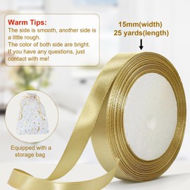 Bealif Bealif 25 Yards 15mm Gold Satin Ribbon, 22m Champagne Gold Fabric Ribbon, Gold Christmas Ribbon for Gift Wrapping, Hair Bows, Cake Florist Flower Wedding Birthday DIY Sewing Project Decoration