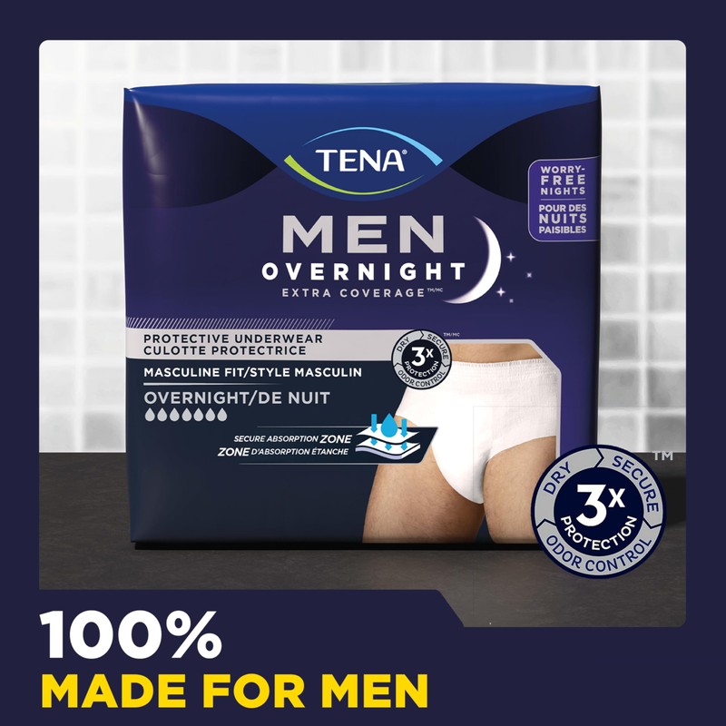 TENA Overnight Extra Coverage Incontinence Underwear for Men, Masculine Style