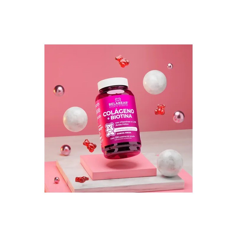 Belabear Colágeno Biotina 100 Gomitas Sabor Fresa
