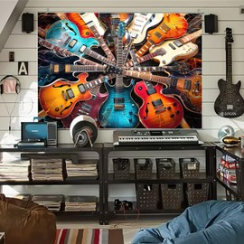 VEIGIKE Cool Music Guitar Themed Tapestry, Rock and Roll Musical Tapestry Wall Hanging for Men Boys Bedroom, Hippie Party Decorations Tapestries Poster College Dorm Home Decor 90X70Inches