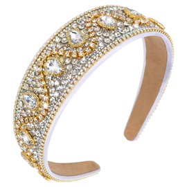 Wecoe AB Silver Rhinestone Headband Women Wide Fancy Sparkly Bling Sequin Glitter Crystal Jeweled Diamond Embellished Headband Hairband Holiday Formal Hair Accessories Gifts