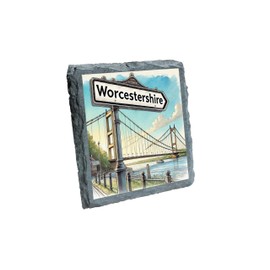 Worcestershire Slate Coaster – Handcrafted Natural Stone with Scenic Artwork – Unique UK Gift & Souvenir (slco-kf25-2510)
