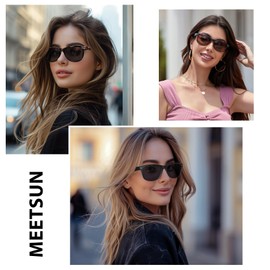 MEETSUN Classic Polarized Sunglasses for Women Men Trendy Retro Vintage Sun Glasses for Driving UV Protection 3 Pack Black Grey Leopard Brown