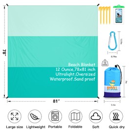BYDOLL Beach Blanket Waterproof Sandproof 78''×81'' 1-5 Adults Oversized Lightweight Large Picnic Mat Waterproof Sandproof Blanket for Beach Camping Hiking Travel