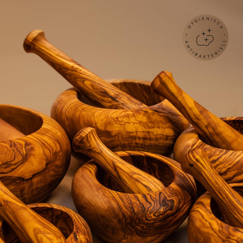 DAS OLIVENHOLZBRETT® Mortar and Pestle Round Approx. 12 cm