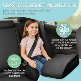 HiTS4Kids Child Seat for Car (Grey) - Practical, Comfortable and Safe - Tested Safety according to Child Seat Standard R129 - Child Seat 135-150 cm - Compact and Uncomplicated