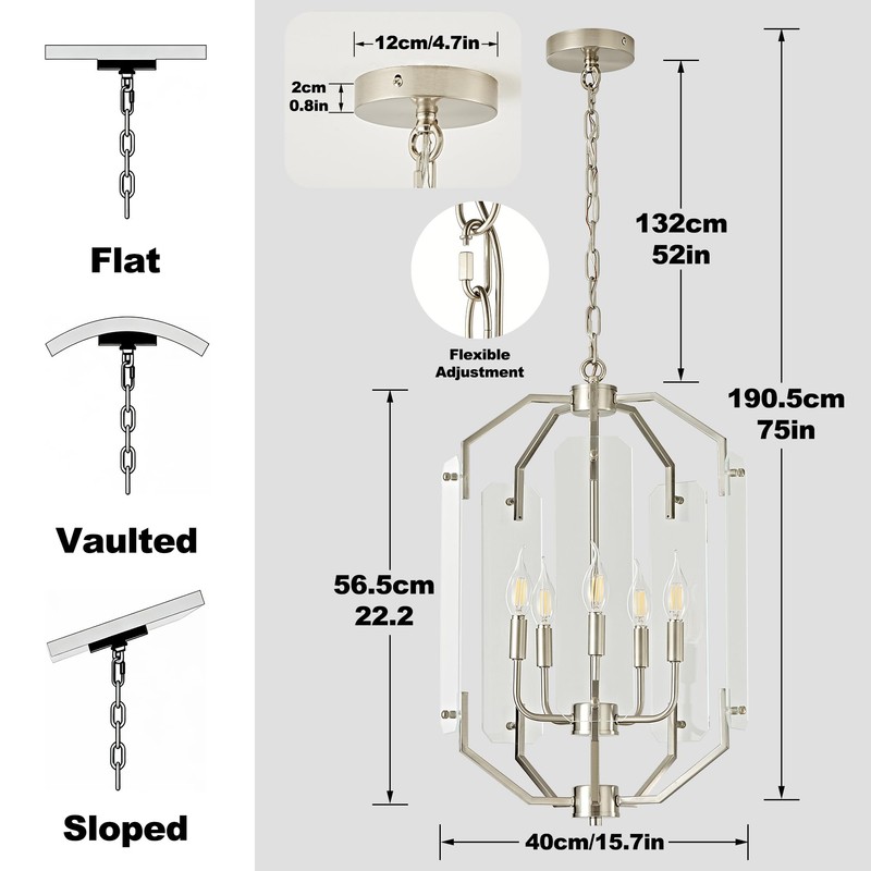 OKELI 15.7” Farmhouse Chandelier for Dining Room, 5-Light Brushed Nickel