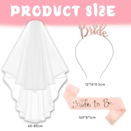 3 Piece Accessories for Bride to Be, Stag Night Set - Bride to be White Veil, JGA Rose Gold Headband Tiara, Belt, Wedding Photo Props Games Accessories for Bachelorette Party
