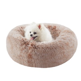BedStill 23 inches Donut Dog Bed for Small Dogs - Calming Washable Round Puppy Bed with Removable Cover, Fluffy Plush Pet Bed for Cats & Dogs, Fits up to 25 lbs Pets (Brown,Small)