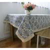 Superwinger Classic Linen Cotton Blue Flower Printed Tablecloth Dustproof Rectangular