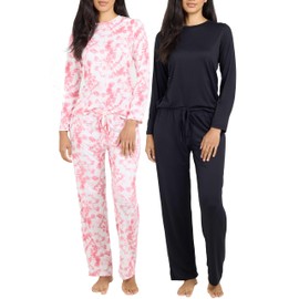 2 Pack: Long Sleeve Pajamas For Women Sets Womens Pajama Sets Two Piece Pj Summer Pijamas De Mujer Cotton Pjs Pants Loungewear Sleepwear Matching Ladies Bottoms Comfy Soft Pyjamas Teen Lightweight