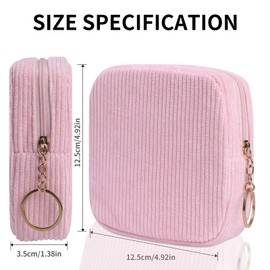 Teircno Sanitary Napkin Storage Bag, Preppy Corduroy Period Bag for Women, Cute Portable Period Pouch with Zipper, Sanitary Pads Bag Tampons Holder for Purse, First Period for Women Ladies