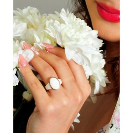 Rinfit Silicone Wedding Bands for Women - Rubber Wedding Band - Oversized Oval - White/Metal Rose Gold, Size 5