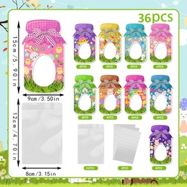 Wasise Easter Bunny Candy Goodie Bags - Easter Classroom Gifts for Kids, 36 Pcs Candy Card Bags and 10 Pcs Cute Tattoo Stickers, Resurrection Eggs Party Ideas Craft Supplies (NOT INCLUDE CANDY)