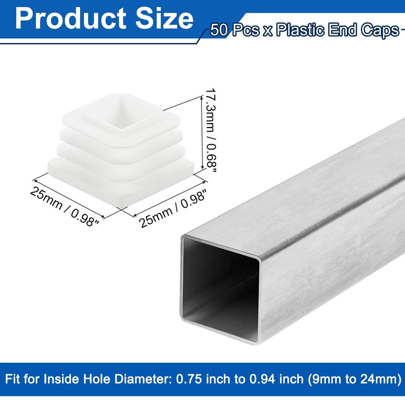 sourcing map 1" (25mm) Square Tubing End Caps, 50 Pcs