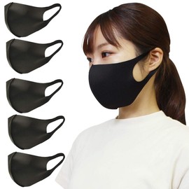 SOFTFIT Cool Mask, Pack of 5, for Summer, Washable, Waterproof, Soft, Fits Skin (Black)