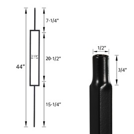 Gleefurny Balusters for Staircase Interior - Contemporary Rectangle Spindles, Banister, Hollow, 1/2inch x 44inch, Square Panel Iron & Plain Iron Balusters and Swivel Shoes (Pack of 10), Satin Black