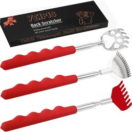 Yeipis 3 Pack Different Back Scratcher Metal Portable Telescoping Back scratchers with Rubber Handles, Extendable Back Massager Tool with Box, Stocking Stuffers for Men Women Kids Adults（Red）