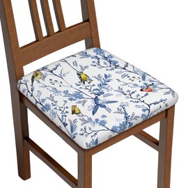 Mouxue Seat Covers for Dining Room Chairsset of Set of 4, Floral Navy Blue Bird White Spring Flower Stretch Chair Seat Covers Cushion Slipcovers for Kitchen Office