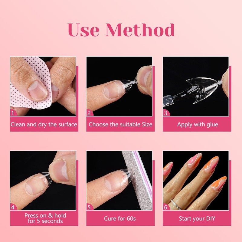 LIONVISON Short Almond Nail Tips Half Cover, 600PCS Extra Short