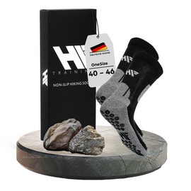 HF Training - 1 pair of non-slip hiking socks with rubberised nubs (unisex) - hiking and trekking socks with grip for men and women - non-slip outdoor socks - non-slip socks breathable, black