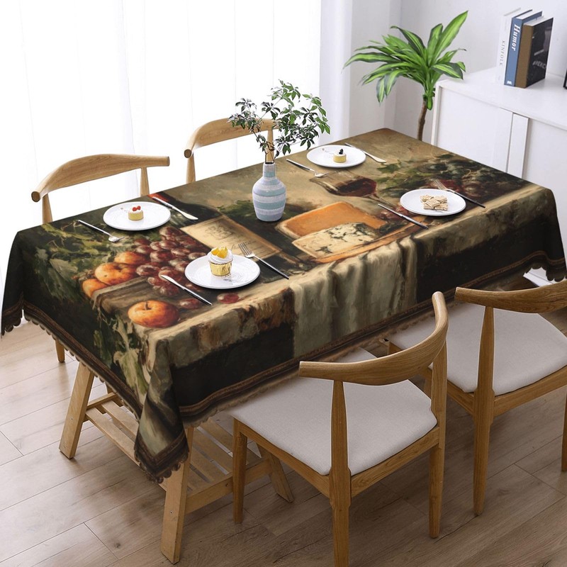 JIANKESEN Retro Wine Bottles Glasses and Grapes Tablecloth Rectangle Cheese